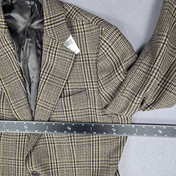 Brooks Brothers Sport Coat Blazer Mens 40S Beige Wool Check Tweed Slim Fit - Picture 12 of 13
